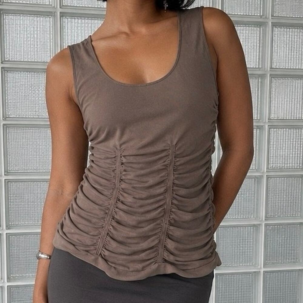 Y2K Minimalist Office Siren 90s Bodycon Mushroom Taupe Sculpting Ruched Tank